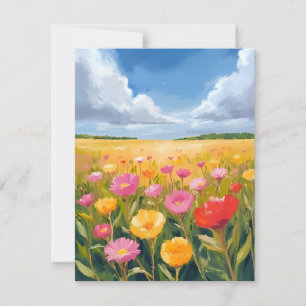Cartão De Agradecimento Pintura de Paisagem de Campo de Flores