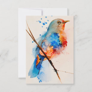 Cartão De Agradecimento Pintura de Pássaro em Aquarela em Tela Arte de Par