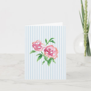 Cartão De Agradecimento Pintura de Peônias Rosa Faixa Azul