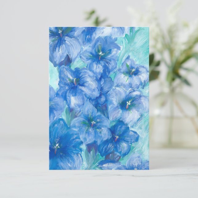 Cartão De Agradecimento Pintura em flor selvagem azul (Em pé/Frente)