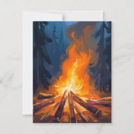 Cartão De Agradecimento Pintura Florestal em Aquarela de Fogueira