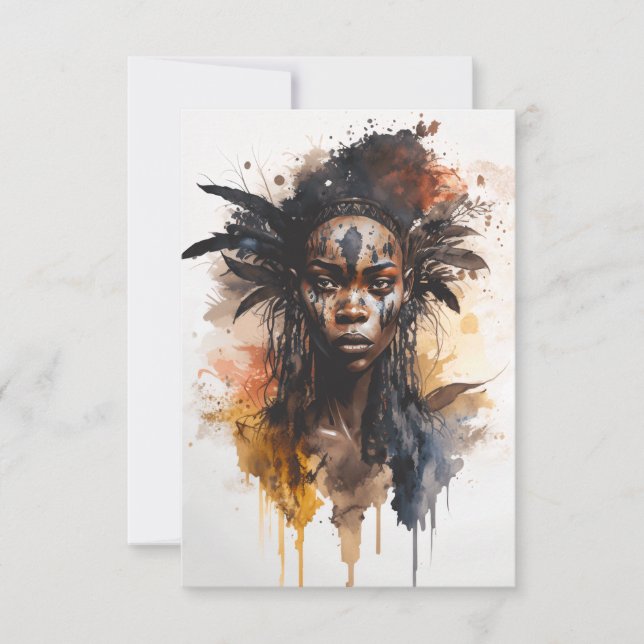 Cartão De Agradecimento Pintura Por Aquarela, Lindas Mulheres Africanas (Frente)