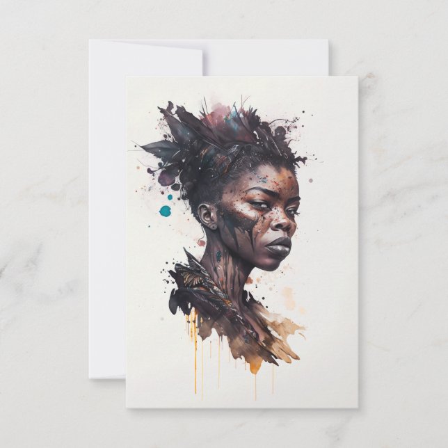 Cartão De Agradecimento Pintura Por Aquarela, Lindas Mulheres Africanas (Frente)