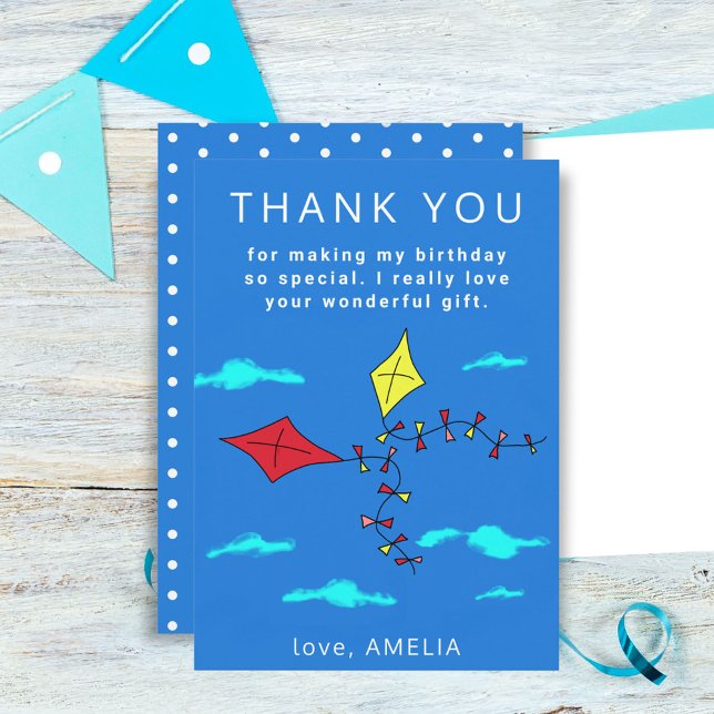 Cartão De Agradecimento Pipas Bonitas Vermelho Amarelo com Nome Aniversári (Criador carregado)