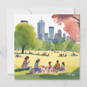 Cartão De Agradecimento Piquenique no Boston Common Pintura em Aquarela