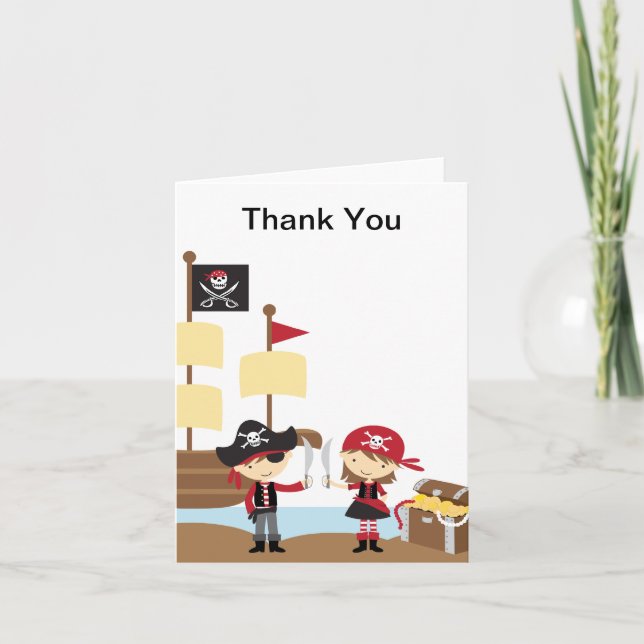 Cartão De Agradecimento Pirate Boy and Girl Thank You Note Cards (Frente)