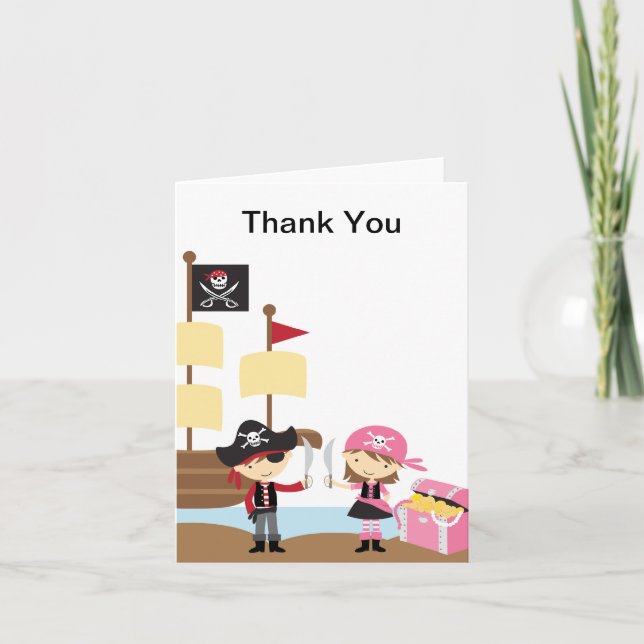 Cartão De Agradecimento Pirate Boy and Pink Pirate Girl Note Card (Frente)