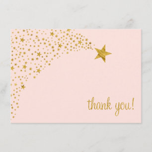 Cartão De Agradecimento Pisca Pisca Estrela Cadente Rosa Dourado Obrigada