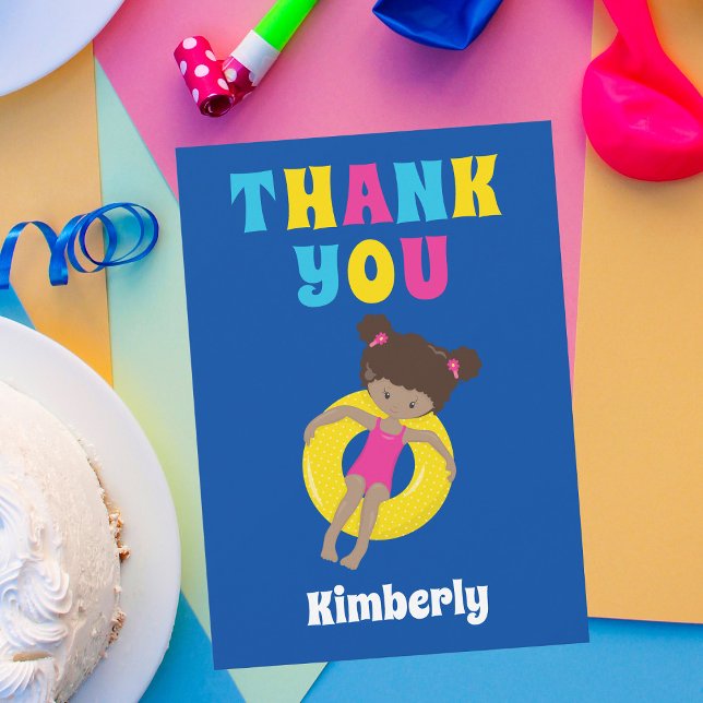 Cartão De Agradecimento Piscina Personalizada Menina Negra Fofa (Criador carregado)