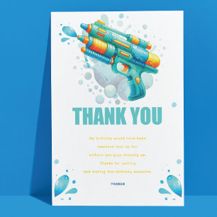 Cartão De Agradecimento Pistola de Água Menino Aniversário Personalizado