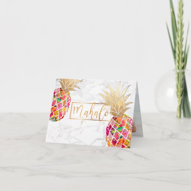 Cartão De Agradecimento PixDezines Aloha Pineapples/Pink/Mahalo (Frente)