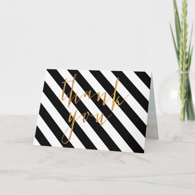 Cartão De Agradecimento PixDezines black+white+stripes thank you cards (Frente)