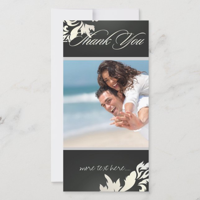 Cartão De Agradecimento PixDezines Damask 12 Foto Obrigado (Frente)