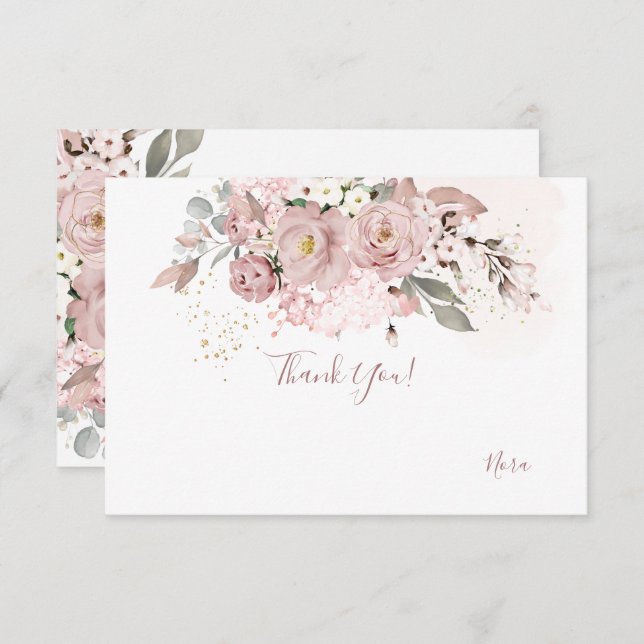 Cartão De Agradecimento PixDezines Dusty Rosa Obrigado (Frente/Verso)