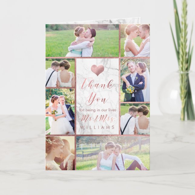 Cartão De Agradecimento PixDezines Faux Rose Gold Photos Thank You/Marble (Frente)