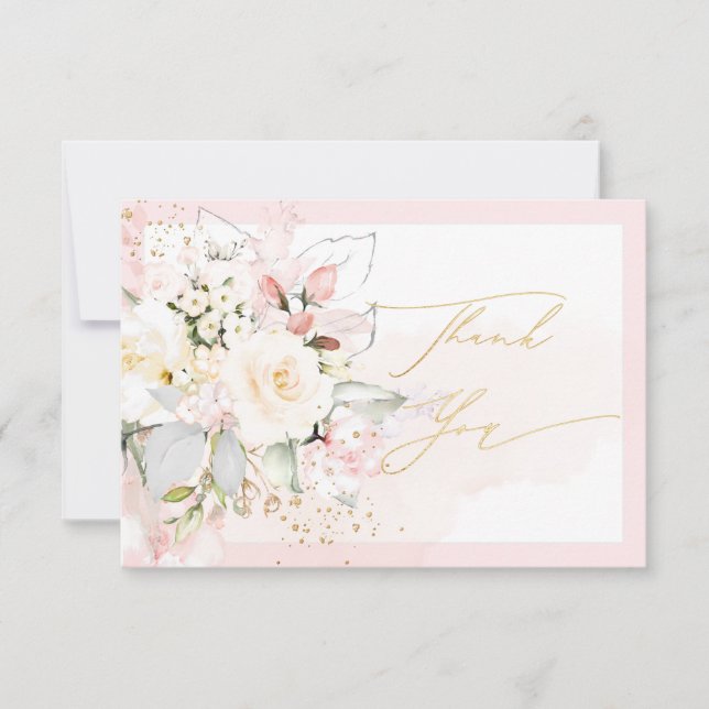 Cartão De Agradecimento PixDezines H2 Blush Roses de Creme Obrigado (Frente)