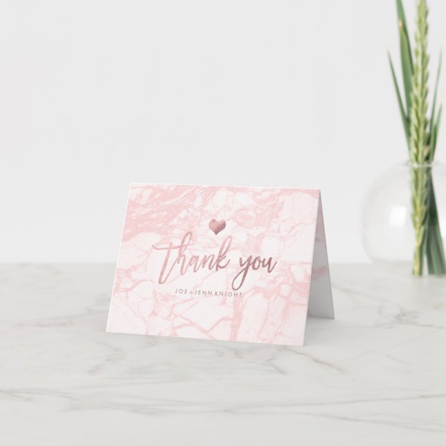 Cartão De Agradecimento PixDezines Marble Faux Rose Gold Heart/Thank You (Frente)