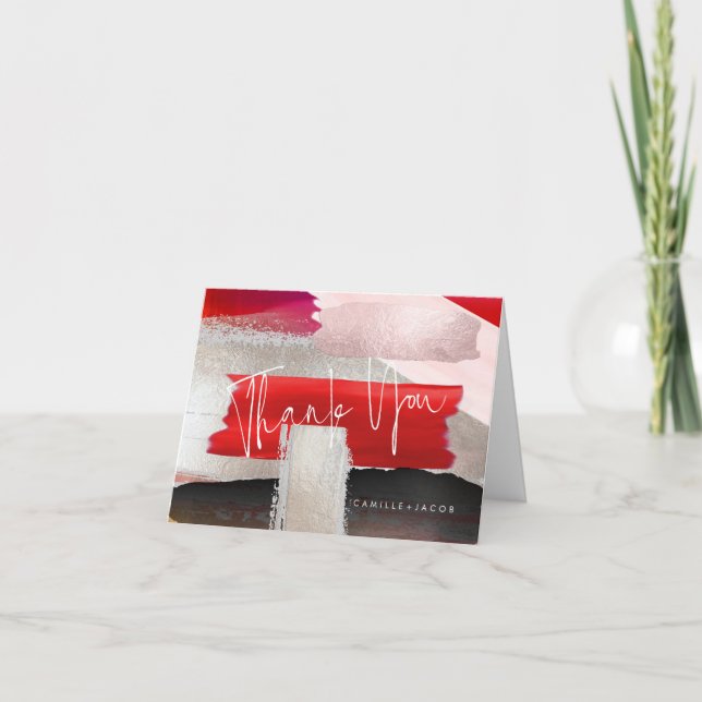 Cartão De Agradecimento PixDezines Moderna Cor da Água Vermelha Preta (Frente)