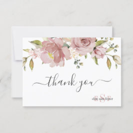 Cartão De Agradecimento PixDezines Monograma H2 Flores Rosa Poeirento  