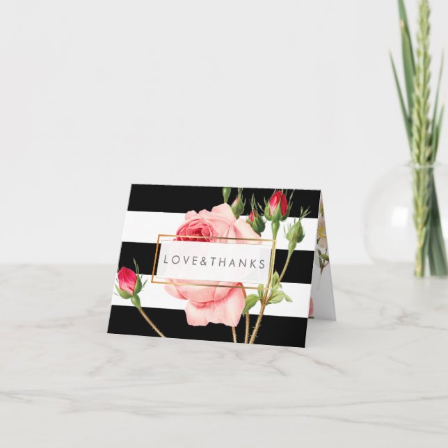 Cartão De Agradecimento PixDezines Rosas Vintage/Redoute/Obrigado (Frente)