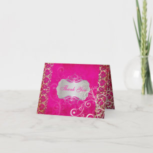 Cartão De Agradecimento PixDezines Vintage Grunge Damask / Hot Pink