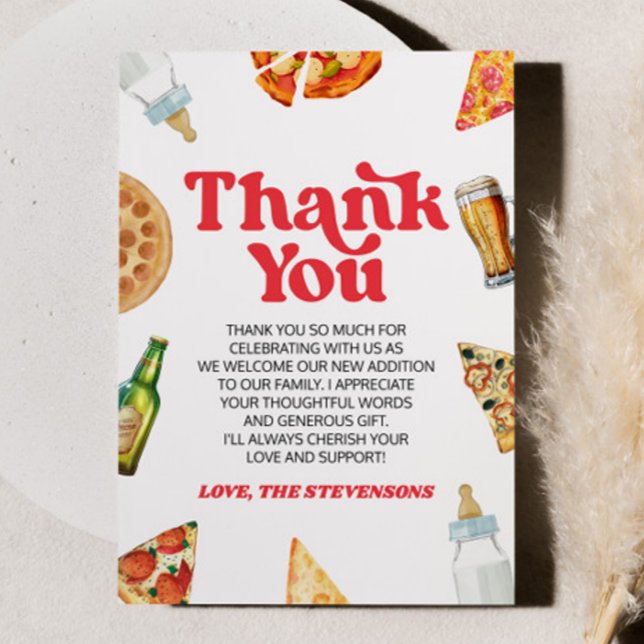 Cartão De Agradecimento Pizza Brews e Fraldas também! Chá de fraldas (Criador carregado)