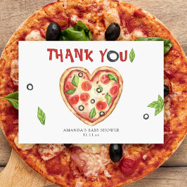 Cartão De Agradecimento pizza coração aquarela baby shower OBRIGADO