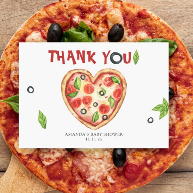 Cartão De Agradecimento pizza heart watercolor baby shower THANKS (Criador carregado)