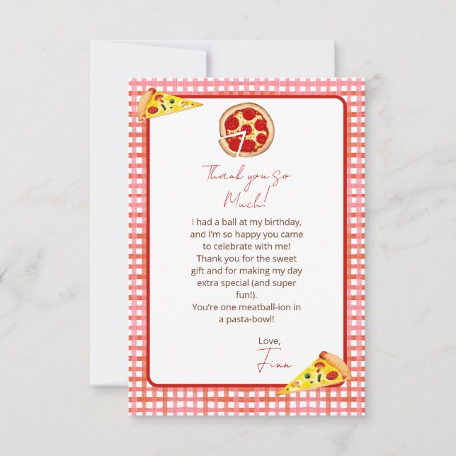 Cartão De Agradecimento Pizza Party Birthday (Frente)