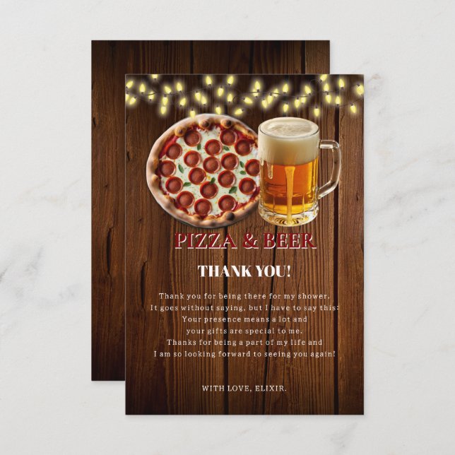 Cartão De Agradecimento Pizza russa e Chá de fraldas de cerveja (Frente/Verso)