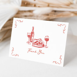 Cartão De Agradecimento Pizza Vinho Funky Manuscrito Ilustrado
