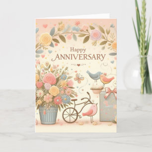 Cartão De Agradecimento Placa de Aniversário Feliz Floral Lovebird