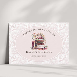 Cartão De Agradecimento Placa de boas-vindas de chá de bebê rosa peônia no