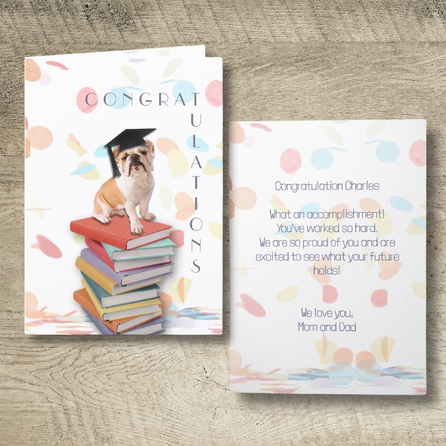 Cartão De Agradecimento Placa de Cachorro de Formando de Confetti (Congratulations on your graduation! This is the perfect card to say how proud your are of your grad!)
