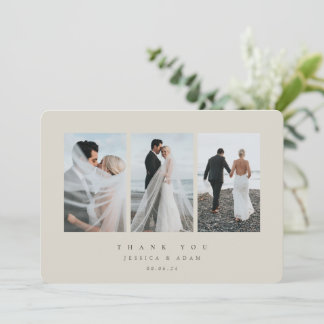 Cartão De Agradecimento Placa de Casamento de Foto Tripla Beige Ultra Mini