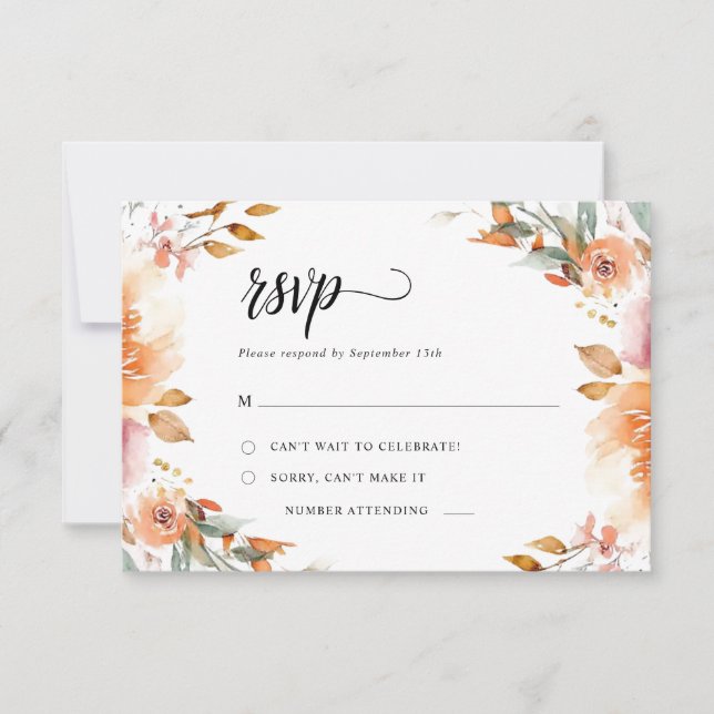 Cartão De Agradecimento Placa de Casamento RSVP Floral de Queda (Frente)
