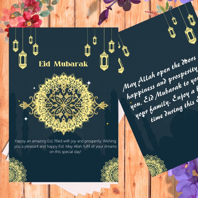 Cartão De Agradecimento Placa de Design do Ouro Eid Mubarak (Criador carregado)