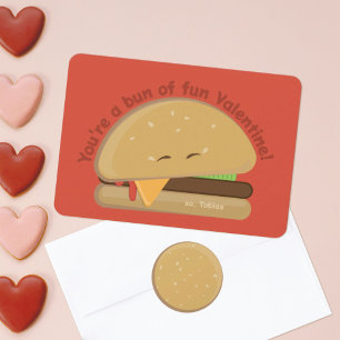 Cartão De Agradecimento Placa de Dia de os namorados do Cheeseburger Feliz