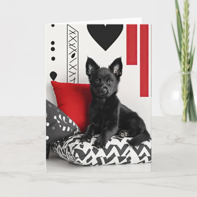 Cartão De Agradecimento Placa de Namorados de Puppy Schipperke (Frente)
