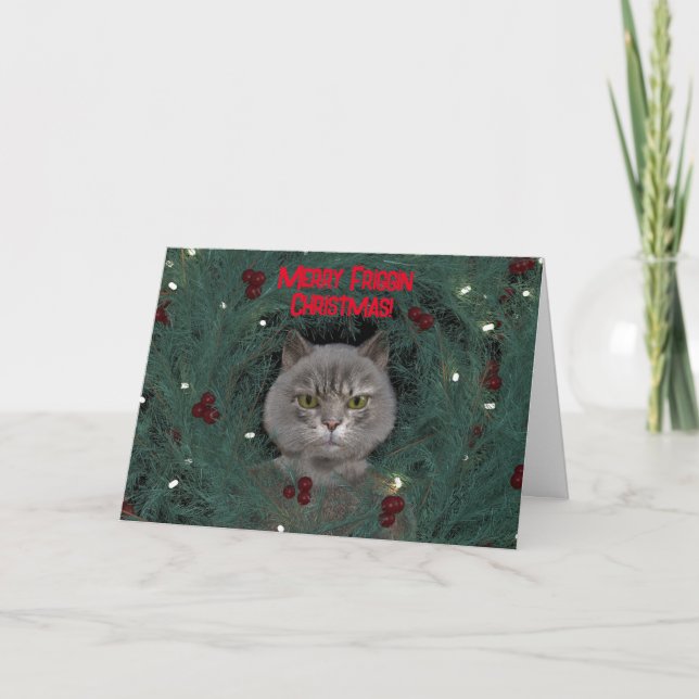 CARTÃO DE AGRADECIMENTO PLACA DE NATAL DE GATO GRUPO PARA QUALQUER UM (Frente)