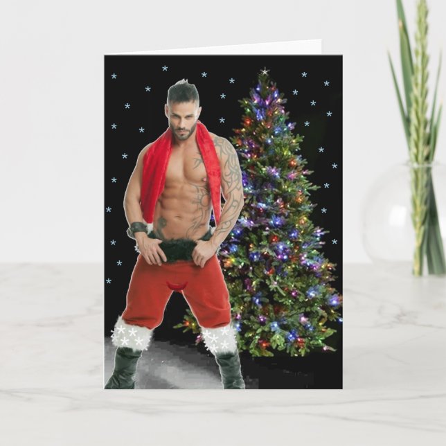 Cartão De Agradecimento Placa de Natal para Papais noeis Hunk Buff Mais Ac (Frente)