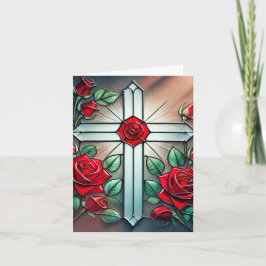 Cartão De Agradecimento Placa de Nota Cruzada e Rosa