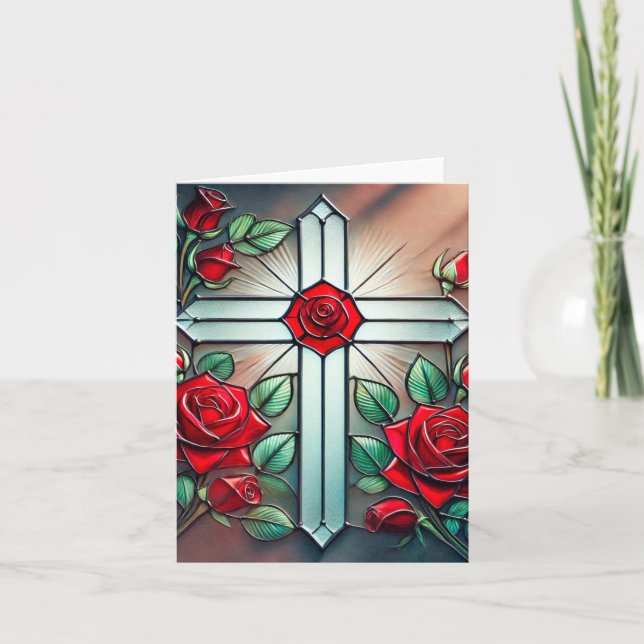 Cartão De Agradecimento Placa de Nota Cruzada e Rosa (Frente)