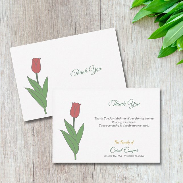 Cartão De Agradecimento Placa de Nota de Pastel Tulip Funeral Obrigado (Pastel Tulip Funeral Thank You Note Card)
