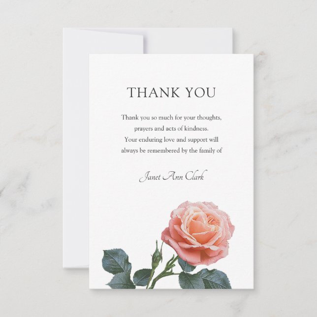 Cartão De Agradecimento Placa de Nota de Rosa Funeral Obrigado (Frente)