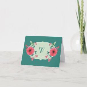 Cartão De Agradecimento Placa de Nota Floral Teal Obrigado