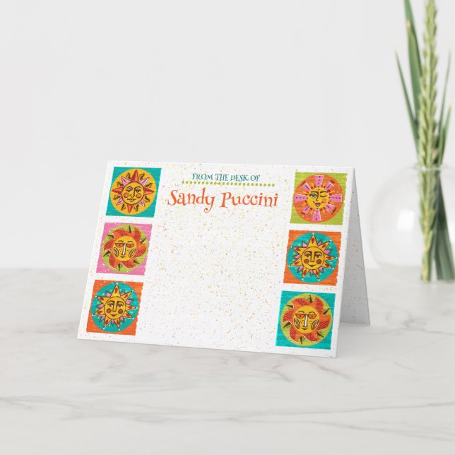 Cartão De Agradecimento Placa de Nota Moderna Sun Faces Vertical (Frente)