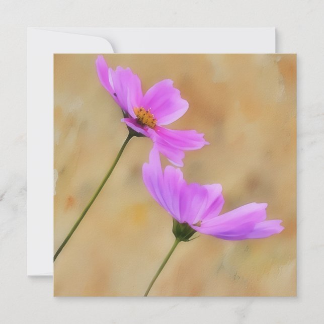 Cartão De Agradecimento Placa de Nota Plana de Arte Floral Rosa Cosmos Flo (Frente)