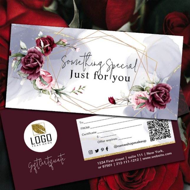Cartão De Agradecimento Placa de Oferta de Aquarela do Elegante Burgundy R (Elegant Burgundy Red Roses Watercolor Gift Card #bloomspring #zazzlemade #burgundyflowers )