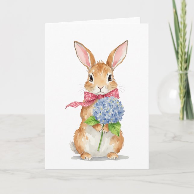 Cartão De Agradecimento Placa de Páscoa de Aquarela de Hydrangea Bunny (Frente)
